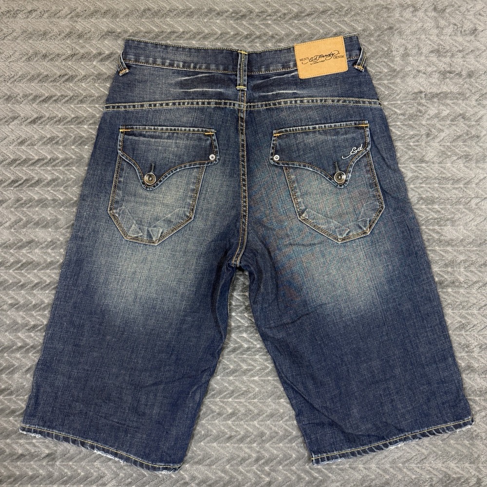 Ed Hardy Christian Audigier Jean Shorts Jorts Y2K Baggy Skater Button Fly 31 - Picture 12 of 13